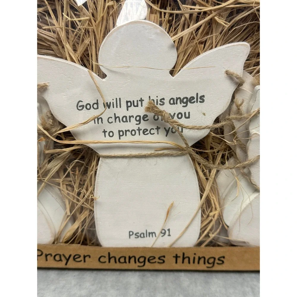 Prayer Angels Wooden 5 Piece Set‎ Hanging Decor Psalm 91 Scripture White